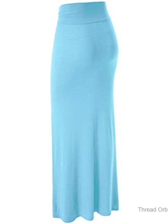 Lightweight Maxi Skirt with Foldover Waistband, Rayon Spandex Fabric - Picture 2 of 6